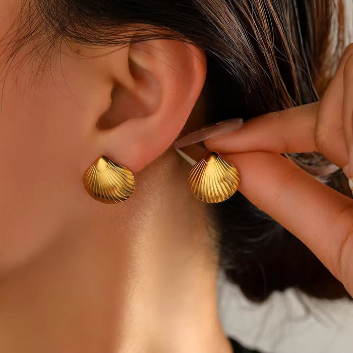 Pack of 18K PVD Gold Plated Ocean Style Shell Starfish Zircon Stainless Steel Necklace and Earrings