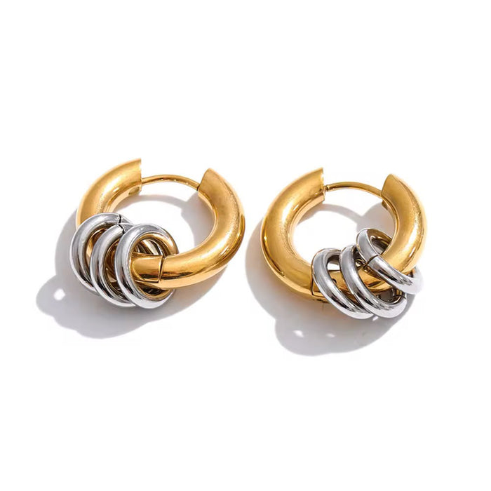 18K Real Gold-Plated Stainless-Steel Trendy Two Tone Circle Earrings for Women