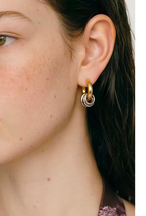 18K Real Gold-Plated Stainless-Steel Trendy Two Tone Circle Earrings for Women