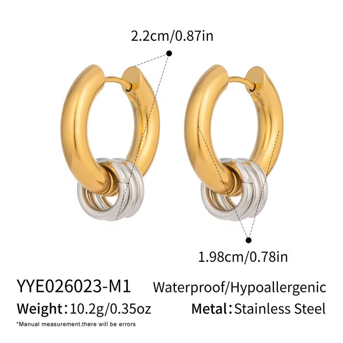 18K Real Gold-Plated Stainless-Steel Trendy Two Tone Circle Earrings for Women