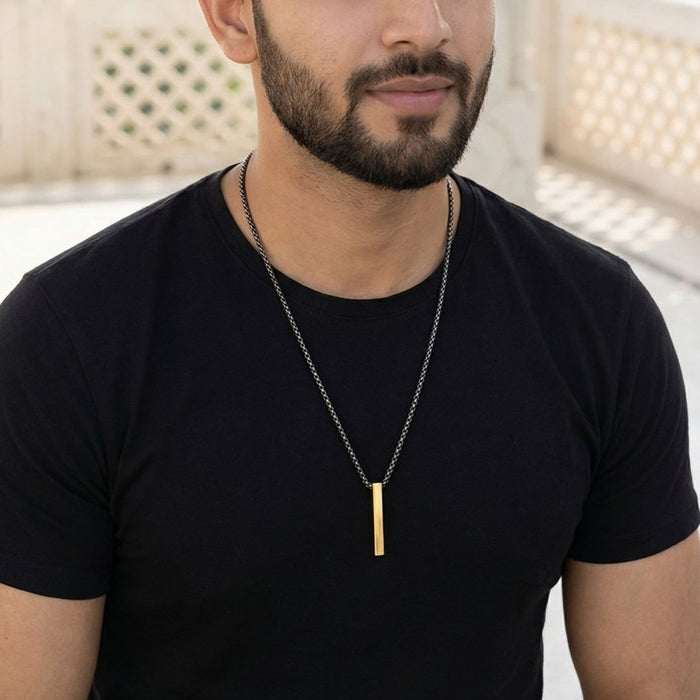 Men's Pack of Gold Pendant Style Titanium Steel Silver Necklace & Trendy Rope Bracelet