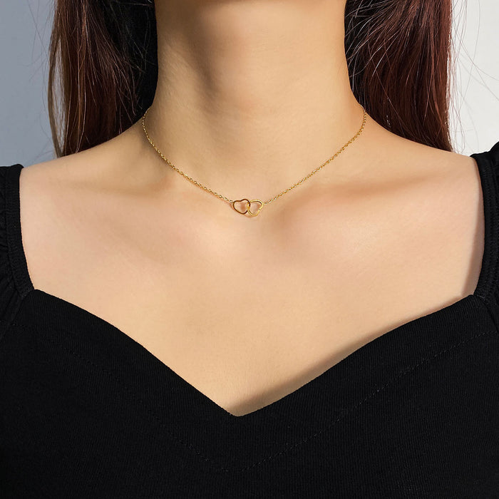 18K Real Gold-Plated Double Heart Ring Pendant Necklace for Women