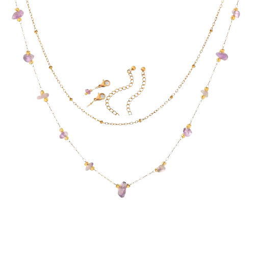 18K Real Gold-Plated Stainless Double Layer Natural Stone Necklace for Women