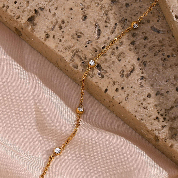18k Gold Plated Anti Tarnish Shining Zircon Stainless Steel Chain Necklace