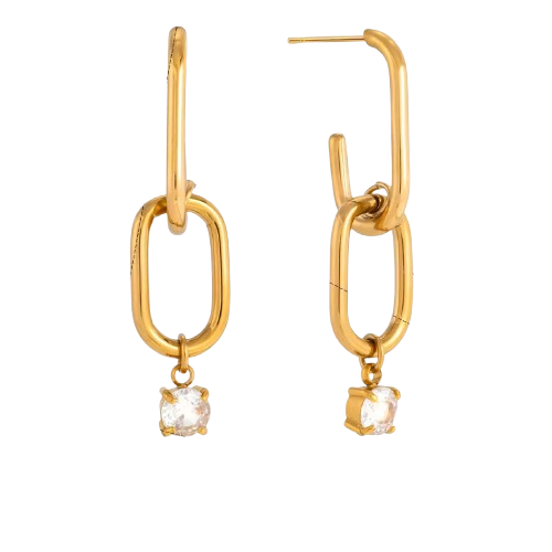 18K Real Gold-Plated Stainless-Steel Link Chain Drop Earrings for Women