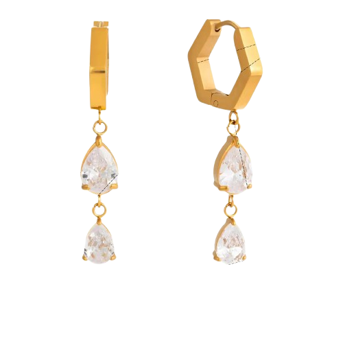 18K Real Gold-Plated Stainless-Steel Cubic Zircon Drop Dangle Earrings for Women