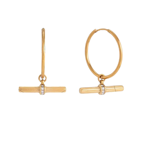18K Real Gold-Plated Stainless-Steel Luxurious T-Bar Drop Earrings for Women