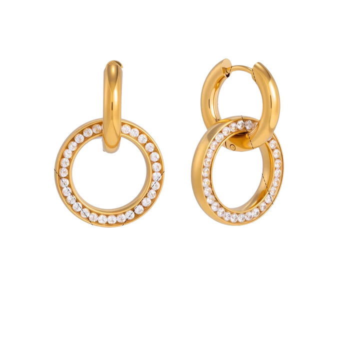 18K Real Gold-Plated Stainless-Steel Zircon Circle Earrings for Women