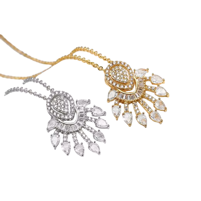 18K Real Gold-Plated Stainless-Steel Luxury Zircon Necklace and Earrings Set for Women