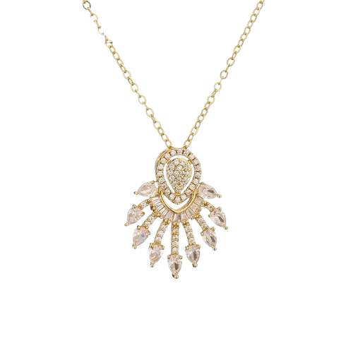 18K Real Gold-Plated Stainless-Steel Luxury Zircon Necklace and Earrings Set for Women
