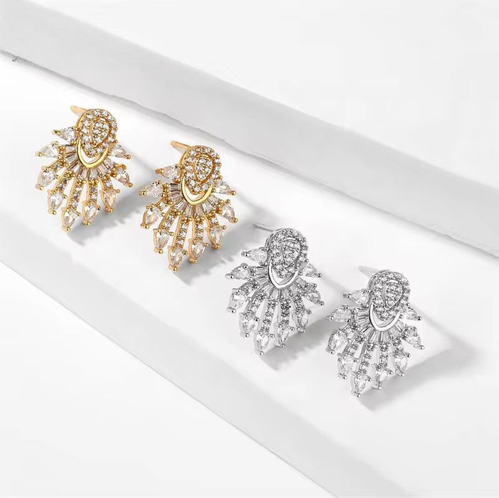 18K Real Gold-Plated Stainless-Steel Luxury Zircon Necklace and Earrings Set for Women