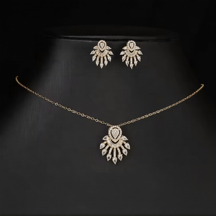 18K Real Gold-Plated Stainless-Steel Luxury Zircon Necklace and Earrings Set for Women