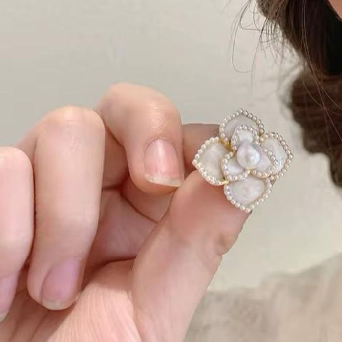 Pack of  Exaggerated Large Pearl Earrings & High-end Vintage Women Camellia Stud Earrings