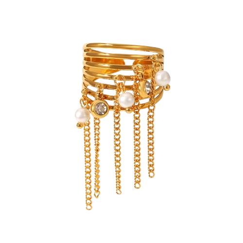 18K Real Gold-Plated Tassel Open Adjustable Statement Ring