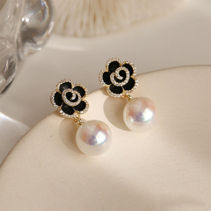 Pack of Black Rose and White Camellia Korean Fashion Earrings