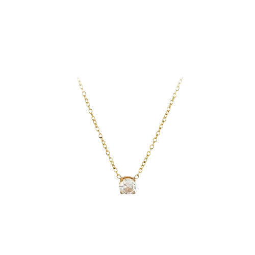 18K Real Gold-Plated Shimmering Single Diamond Pendant Necklace for Women