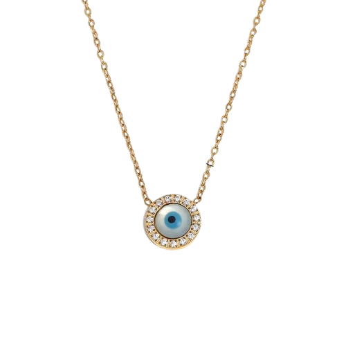 18k Gold Plated Anti Tarnish Charming Evil Eye Circular Pendant Necklace