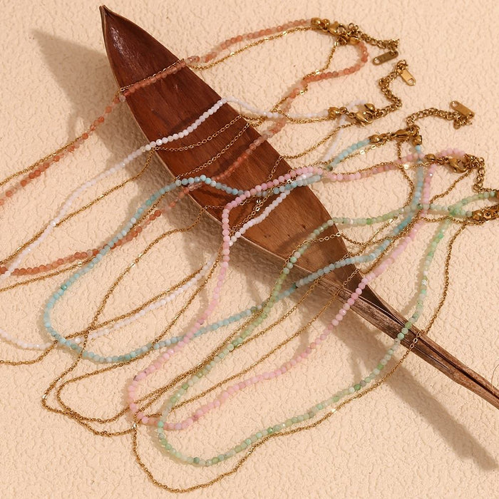 18k Gold Plated Double Layer Natural Gemstone Jewelry Colorful Bead Jewelry