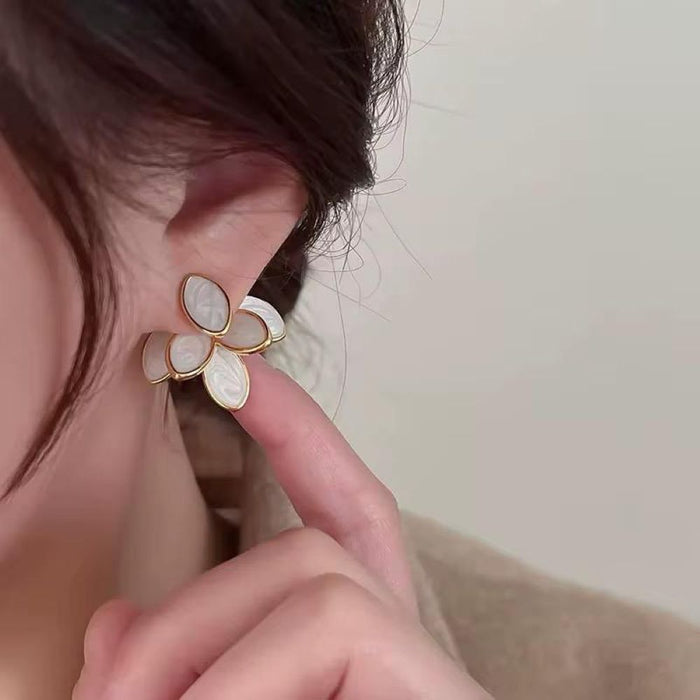 Pack of Silver Needle Hollow Set Diamond Flower Pearl Earrings & Alloy Leaf Flower Stud Earrings