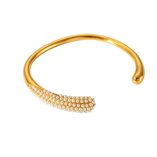 18K Real Gold-Plated Luxury Zircon Pear Cut Pave Open Bangle Cuff