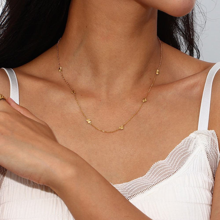 18K Gold Plated Tarnish Free Sunburst Heart Shape Chain Choker Stainless Steel Necklace