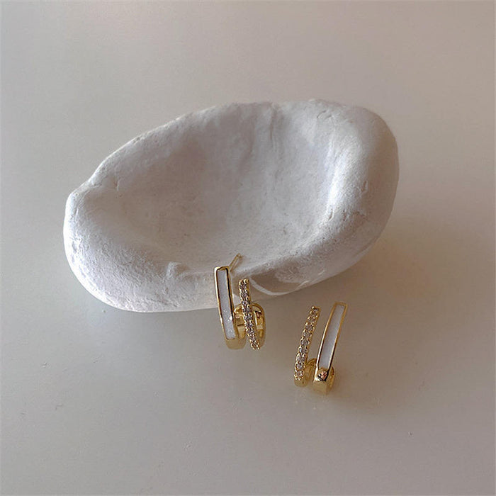 Pack of Exquisite Gold Color Flower Stud Earrings & New Style Zircon Multi-layer Geometric Earrings