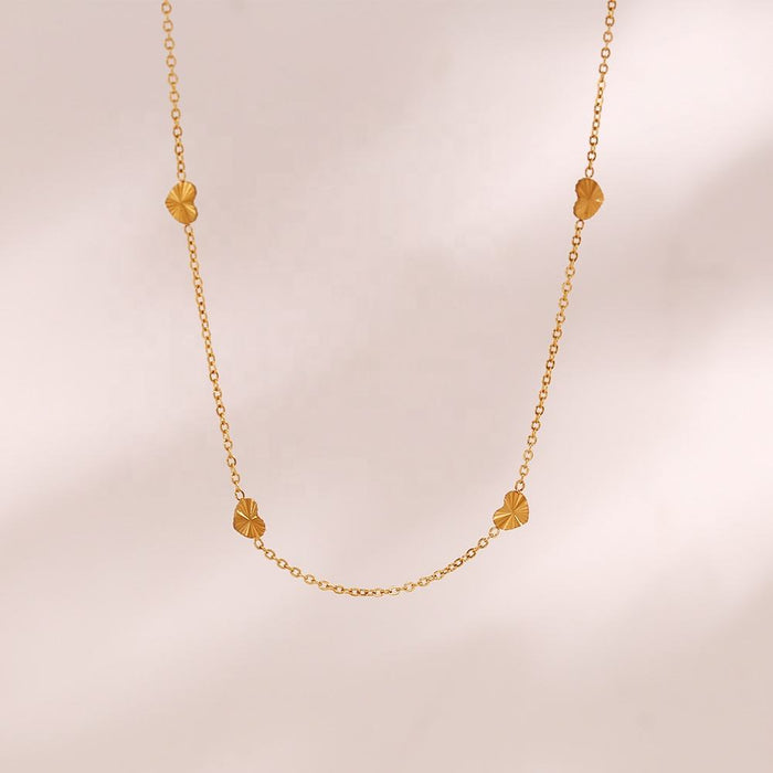 18K Gold Plated Tarnish Free Sunburst Heart Shape Chain Choker Stainless Steel Necklace