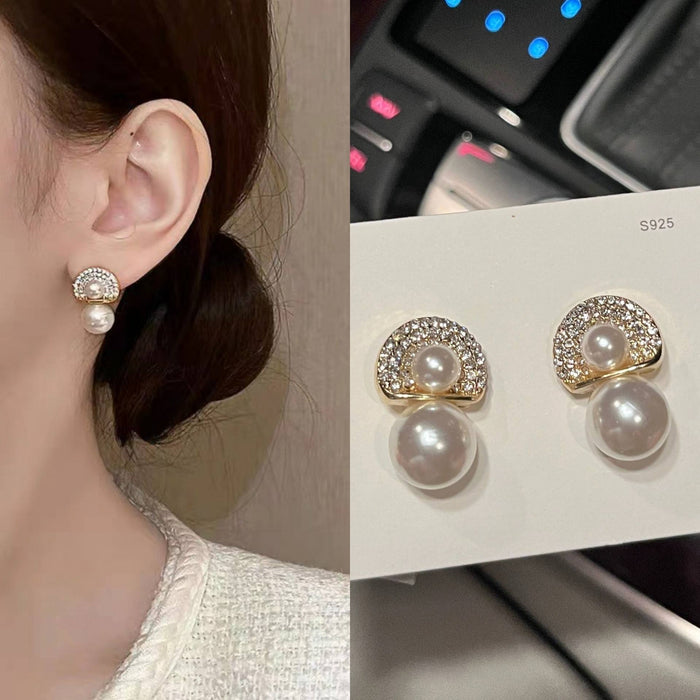 Pack of  Exaggerated Large Pearl Earrings & High-end Vintage Women Camellia Stud Earrings