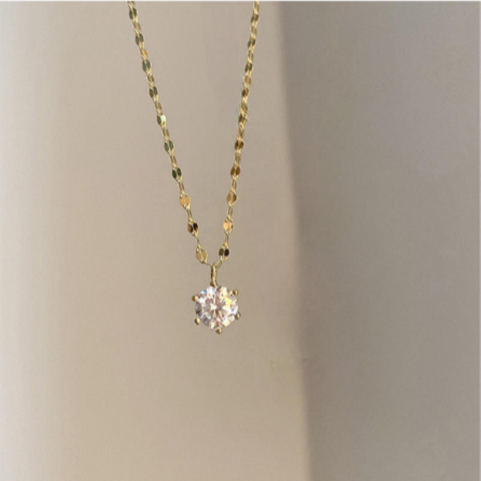 Single Diamond Necklace for Women(Gold)