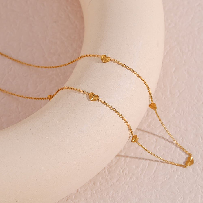 18K Gold Plated Tarnish Free Sunburst Heart Shape Chain Choker Stainless Steel Necklace