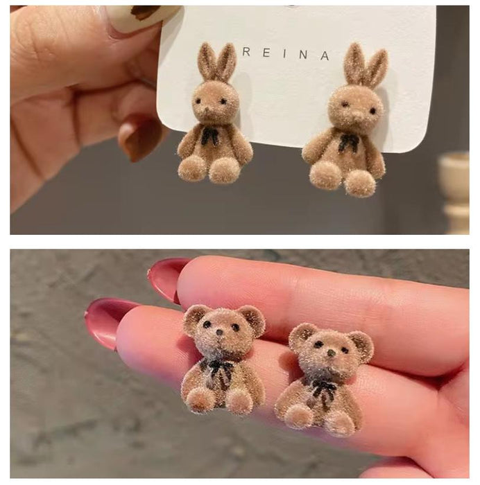 Pack of Cartoon Bunny & Teddy Ear Stud Earring