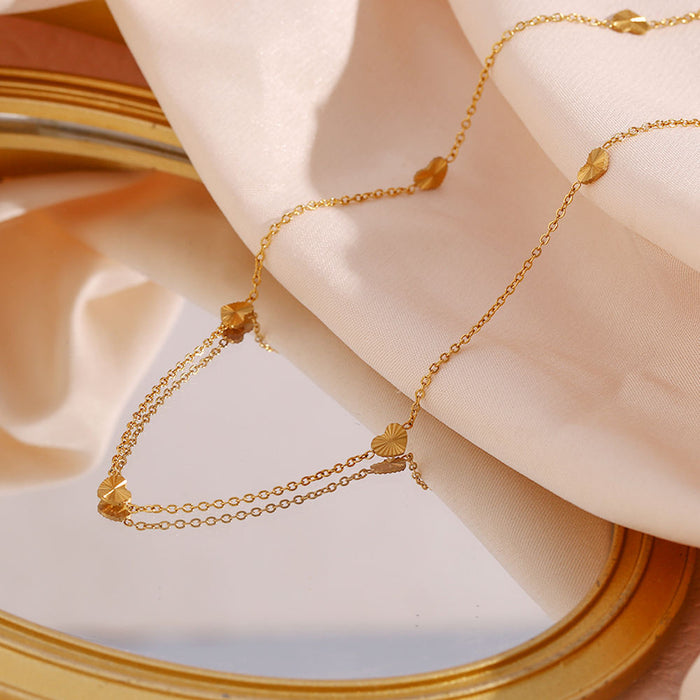 18K Gold Plated Tarnish Free Sunburst Heart Shape Chain Choker Stainless Steel Necklace