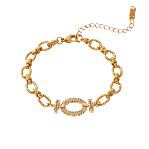 18K Real Gold-Plated Zircon Stainless Luxury Bracelet for Women