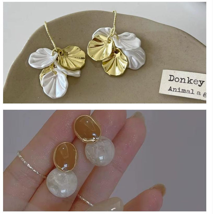 Pack of Vintage Drop Earrings & White Brown Resin Flower Drop Earrings for Women