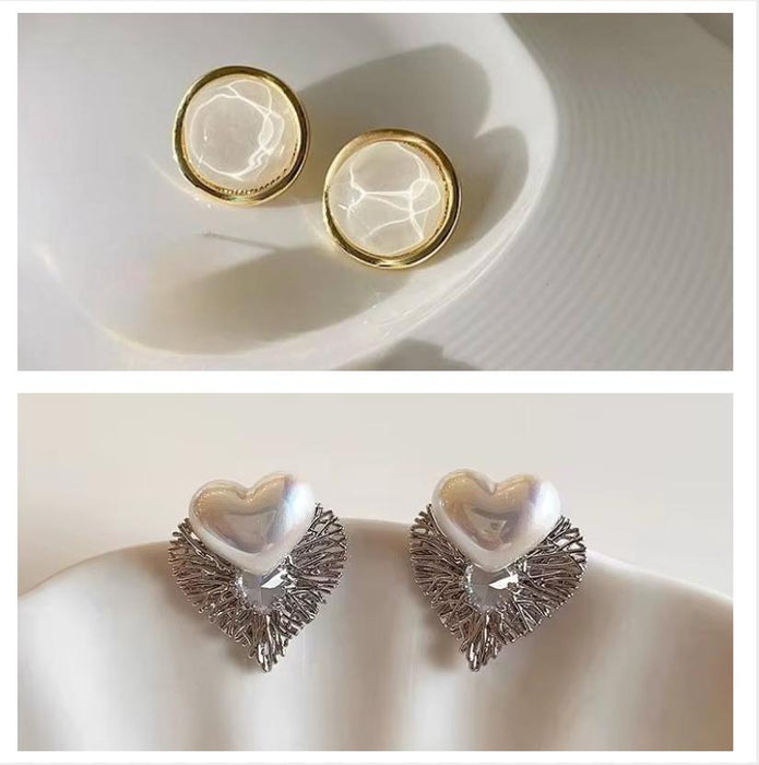 Pack of Retro French Style Water Wave Gold Plated Earrings & Cat Eye Stone Earrings